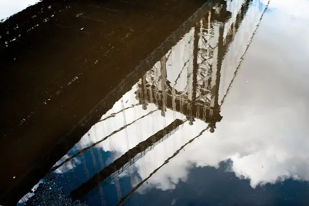 Manhattan Bridge Puddle Reflection by Cran Burry on Flickr